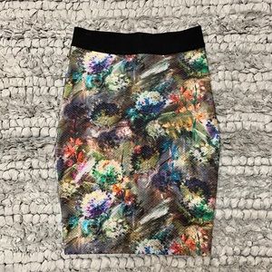 Margaret O’Leary floral watercolor design pencil skirt